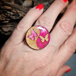bague unique en pâte polymère acier et bois